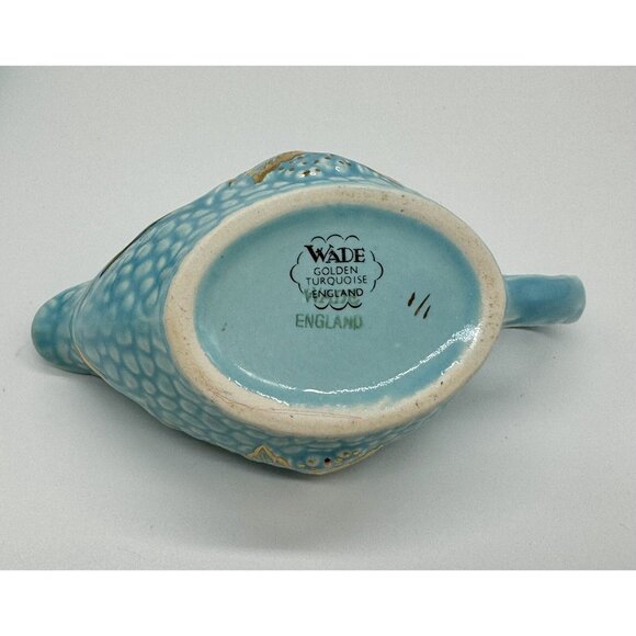 Wade Golden Turquoise Small Gravy Boat Sauce Pitcher w Under Plate Gold Teal A - Picture 6 of 10